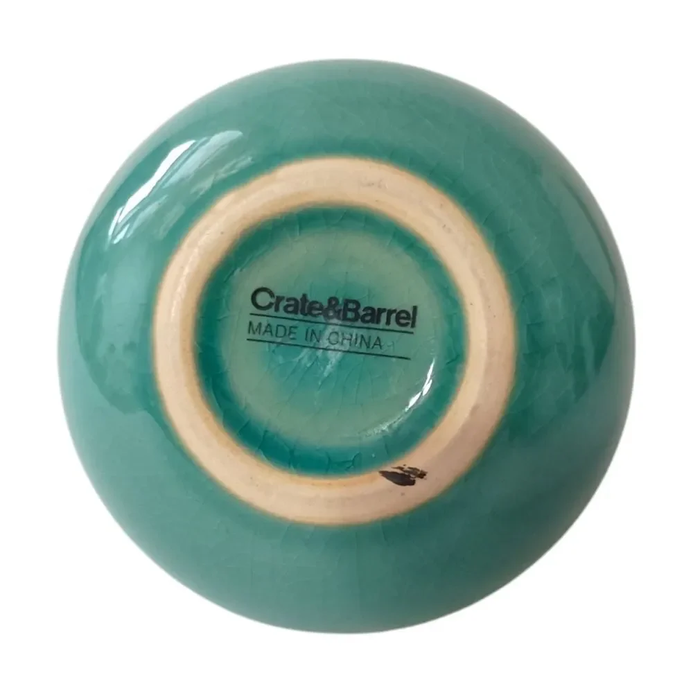 Crate & Barrel Bud Vase Perry Aqua Round Ball Ikebana Coastal‎ Beach House Farm.